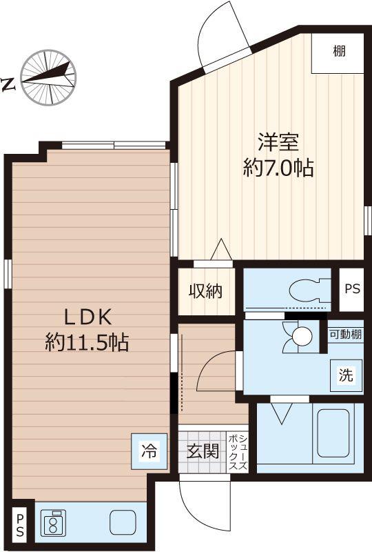 TOBE千歳船橋(1LDK/4階)の間取り写真