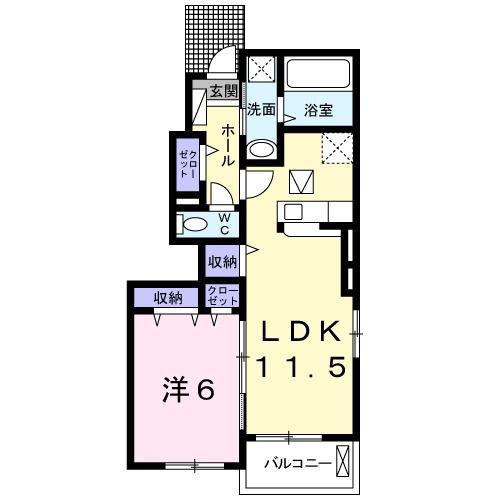 リミードI(1LDK/1階)の間取り写真