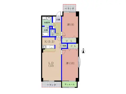 ハピラインふくい 福井駅(福井) バス乗車時間：11分 最寄りバス停で下車 徒歩4分 6階建 築17年(2LDK/2階)の間取り写真