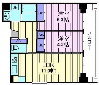 ラディアントガーデン両国(2LDK/6階)の間取り写真