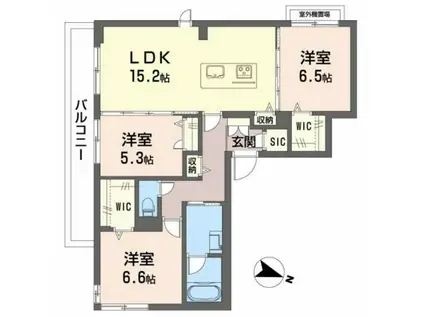 ソテ・ドゥシュA(3LDK/2階)の間取り写真