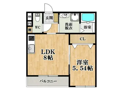 EXハイツ東新町V(1LDK/1階)の間取り写真