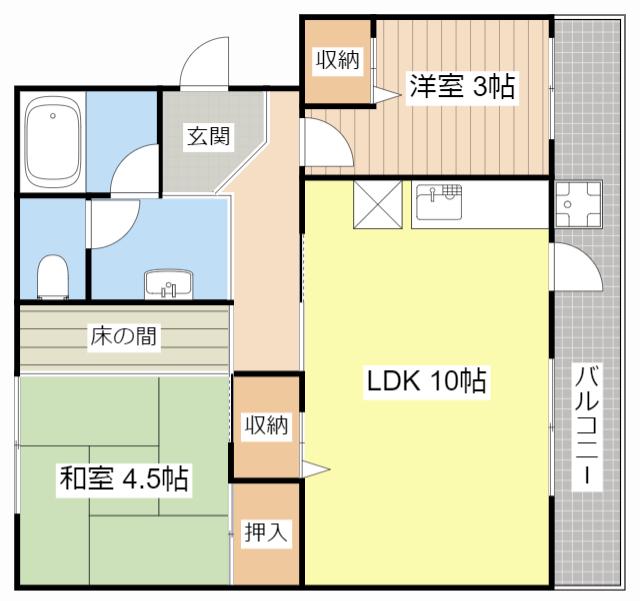 梅が丘マンション(2LDK/4階)の間取り写真