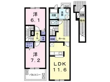 パステルユニオン(2LDK/2階)の間取り写真