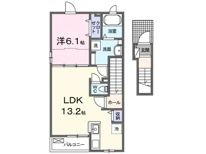 LUNA・III(1LDK/2階)の間取り写真
