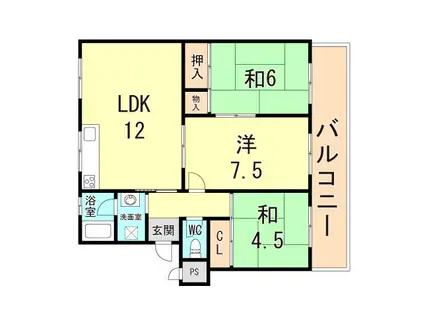 名谷6団地31号棟(3LDK/3階)の間取り写真