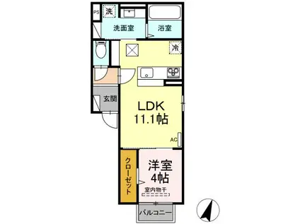 D-ROOM竹尾I 103(1LDK/1階)の間取り写真