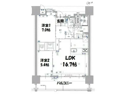 トクレアライカム スカイテラス(2LDK/11階)の間取り写真
