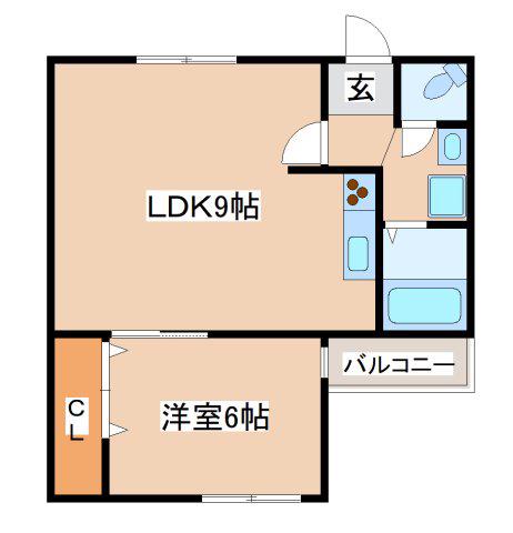 桂尾山サンハイツ(1LDK/3階)の間取り写真