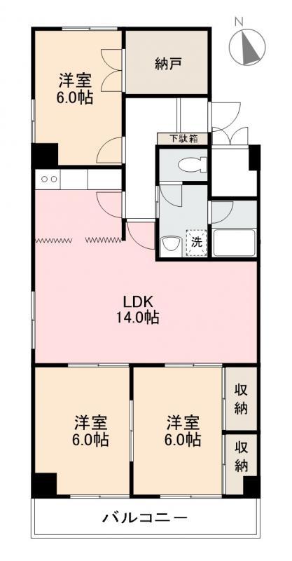 第三グリーンハイツ松縄(3LDK/4階)の間取り写真