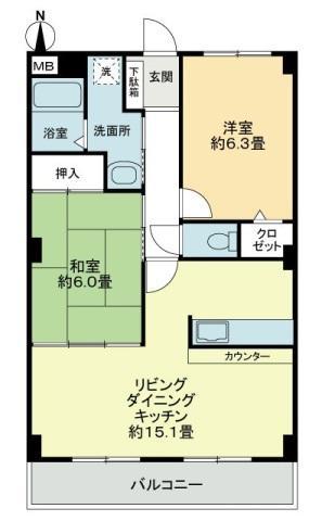 フォブールトロワやくりB(2LDK/3階)の間取り写真