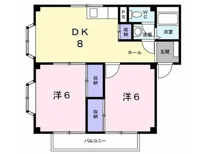 ハイツかるてっとA(2DK/2階)の間取り写真