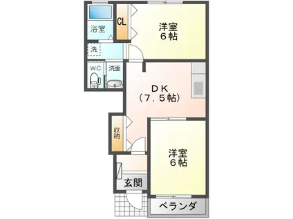 ヴィラ・アコール(2DK/1階)の間取り写真
