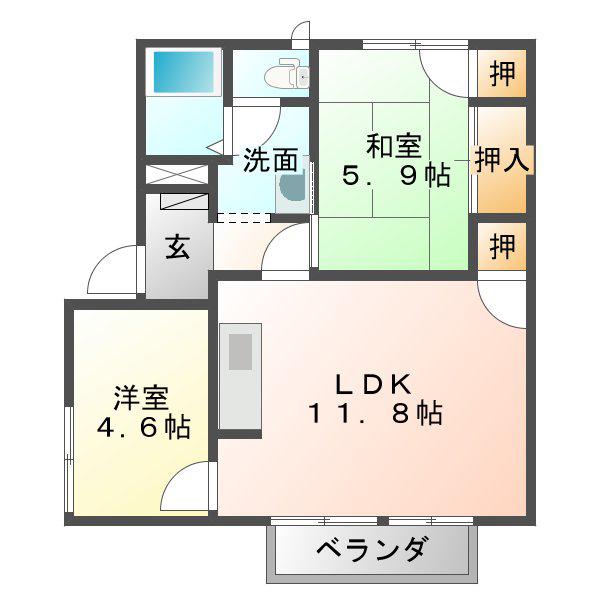 フレグランスいしや(2LDK/2階)の間取り写真