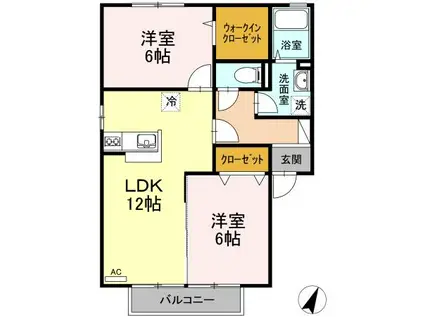 ブィラ ハッピネスB棟(2LDK/2階)の間取り写真