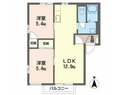 エステート岡ノ城C(2LDK/2階)の間取り写真