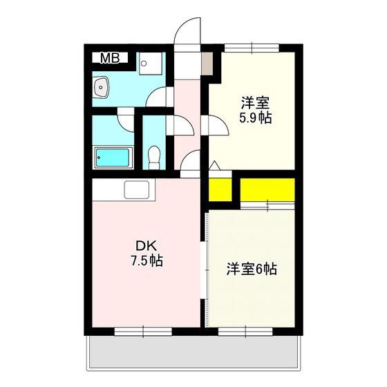 ジュエールA(2DK/2階)の間取り写真