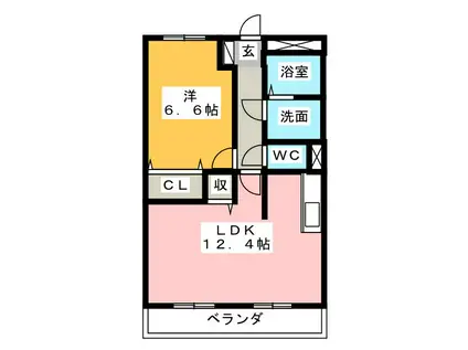 LATTE外原館(1LDK/2階)の間取り写真