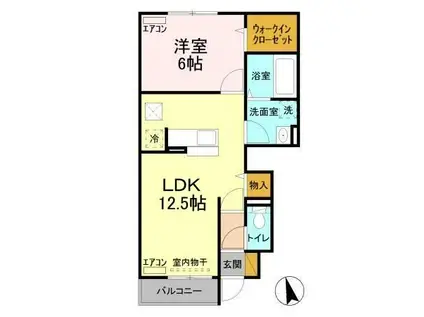 カーサR・T B(1LDK/1階)の間取り写真