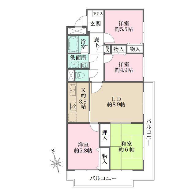 藤和シティコープ東寺尾(4LDK/1階)の間取り写真