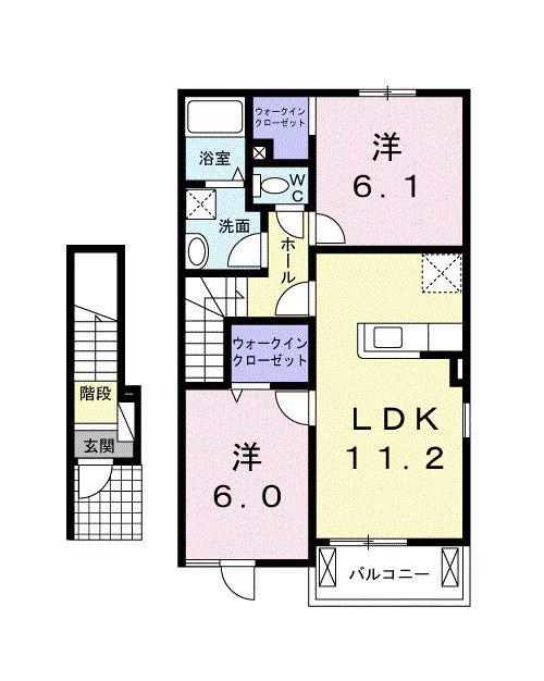 コリーヌB棟(2LDK/2階)の間取り写真