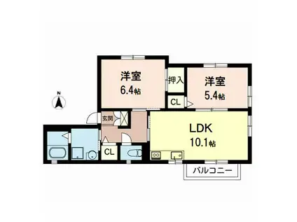 ファミール唐国II(2LDK/2階)の間取り写真
