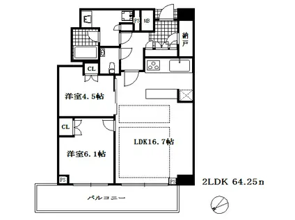 ザ・パークハウス神戸タワー(2LDK/26階)の間取り写真
