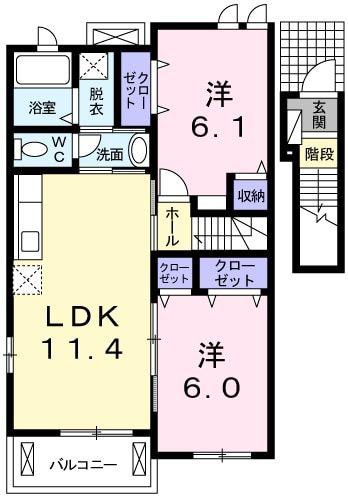 エテルノアロッジオ弐番館(2LDK/2階)の間取り写真