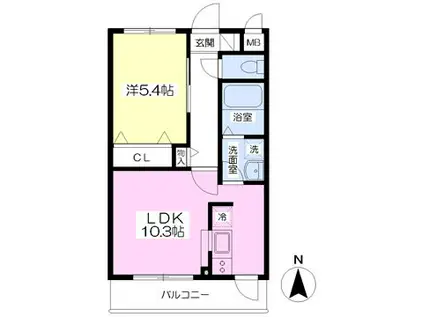 グリーンマンション愛子中央(1LDK/2階)の間取り写真