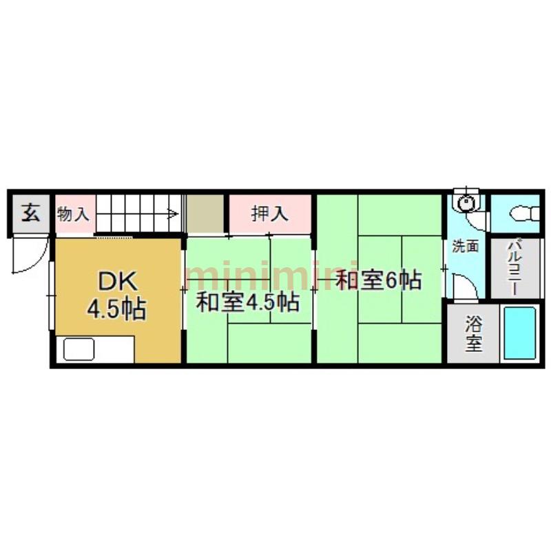 西畑ハイツ(1DK/2階)の間取り写真