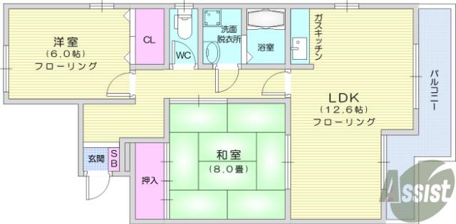 ＪＲ東北本線 南仙台駅 徒歩18分 2階建 築31年(2LDK/2階)の間取り写真