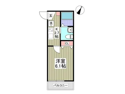 アキノワール(1K/2階)の間取り写真