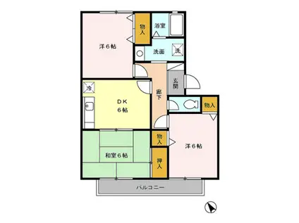 エーデルハイムD(3DK/2階)の間取り写真