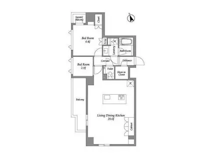 エネシャル代官山(2LDK/9階)の間取り写真
