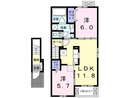 カーサアニュー(2LDK/2階)の間取り写真