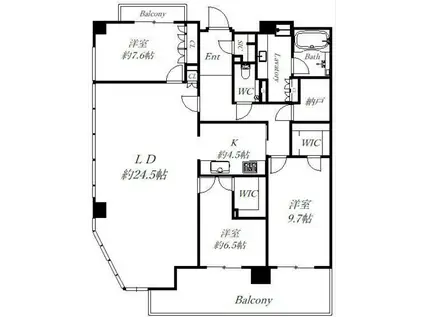 グランドメゾン大坂上本町(3LDK/19階)の間取り写真