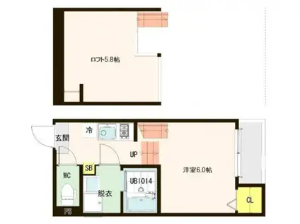 クレストフォート北山(1K/2階)の間取り写真