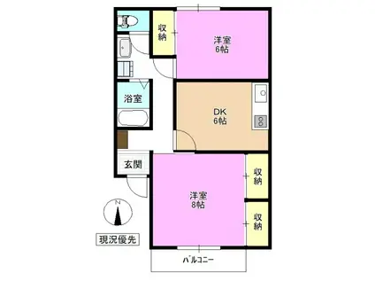 オリックスハイツあらい(2DK/2階)の間取り写真