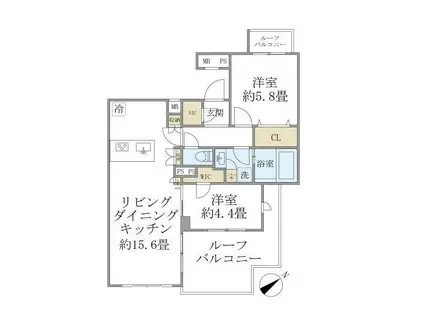コンポジット早稲田鶴巻町(2LDK/5階)の間取り写真