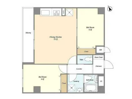 カルム浅草馬道(2LDK/8階)の間取り写真