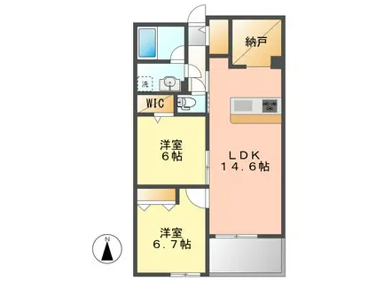 シャンブルクレール名城(2LDK/1階)の間取り写真