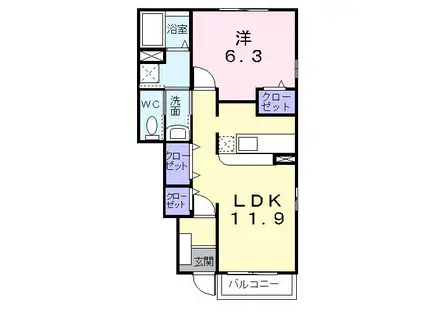 カルムA(1LDK/1階)の間取り写真