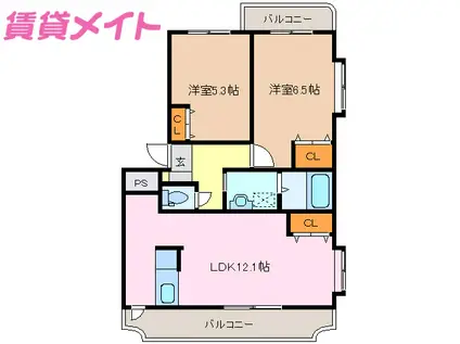 RANCHO VERDE(2LDK/3階)の間取り写真