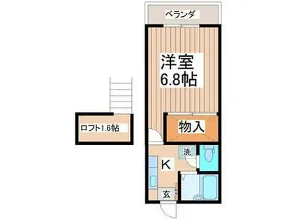 プレーンハイツ宮町(1K/2階)の間取り写真