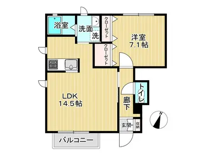 ラ・トゥール(1LDK/1階)の間取り写真