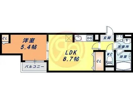 コスモクレスト清水丘(1LDK/3階)の間取り写真