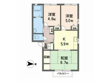 ジョイフルハイツ富木(3K/2階)の間取り写真