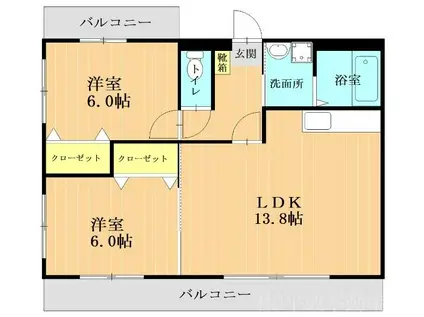 グランディール中道(2LDK/1階)の間取り写真