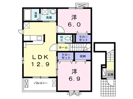 パーク・ヴィラY A(2LDK/2階)の間取り写真