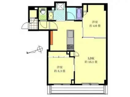 五反田  タワーマンション  高層階 眺望良好(2LDK/25階)の間取り写真